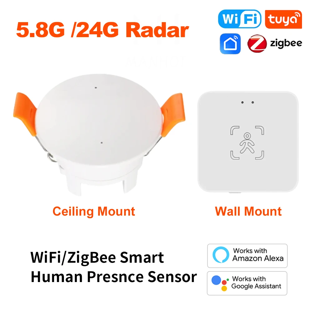 Tuya ZigBee/Wifi MmWave Sensore di movimento di presenza umana con rilevamento di luminanza/distanza Automazione domestica intelligente con lavoro