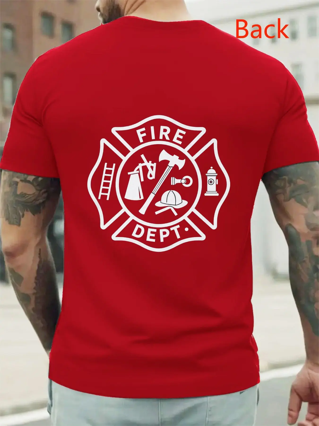 Fire Department Emblem Men's T-shirt Casual Short Sleeve 100% Cotton Shirt