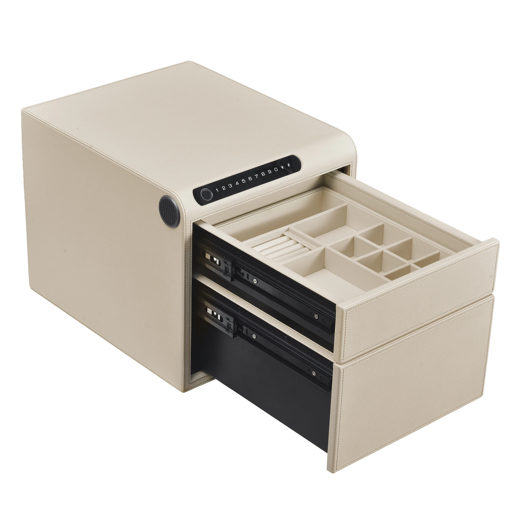 Biometric Fingerprint safe, Slide-Away Handgun Safe for Pistols, Leather Wrapped Jewelry Storage Safe, Drawer Safe for Home,Digi