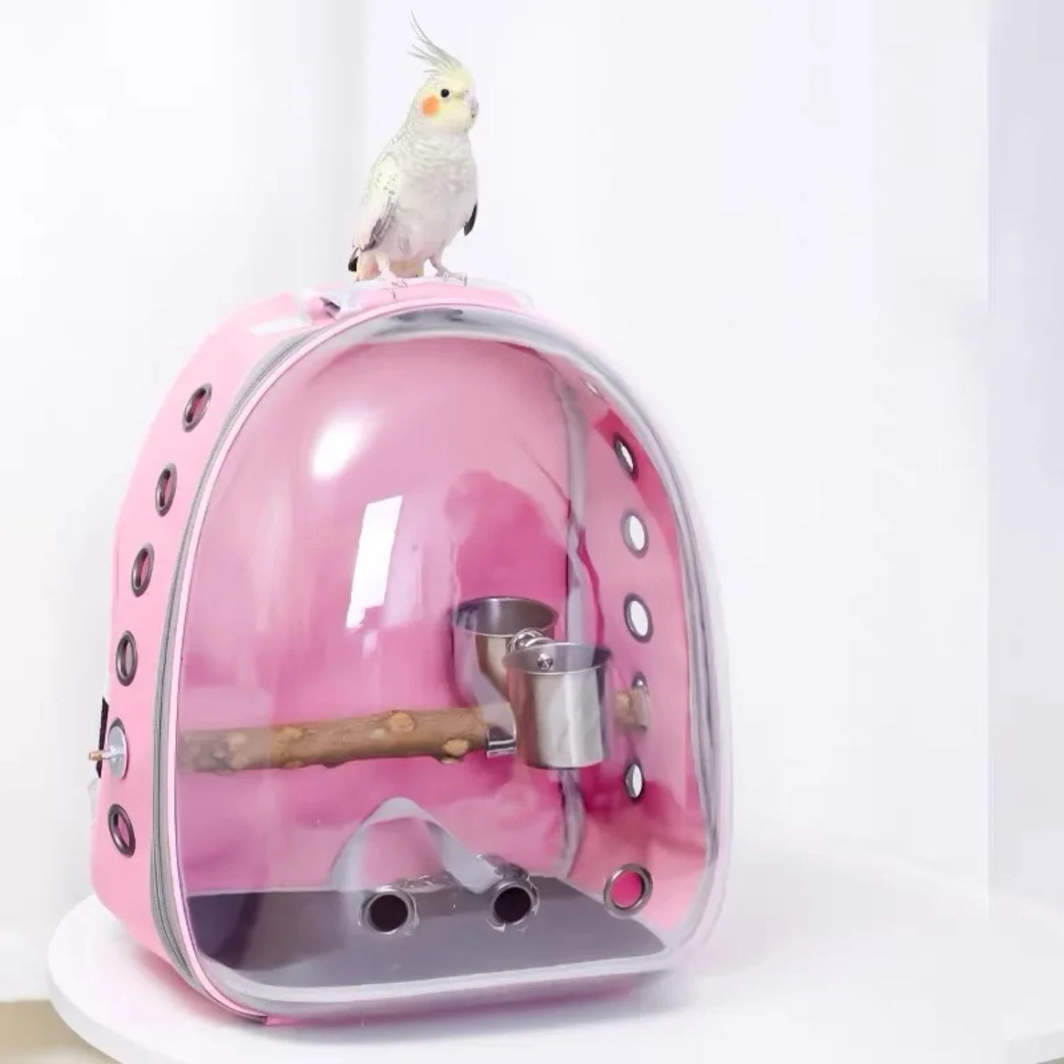 Parrot Carrier Portable Bird Cage with Prech and Feeder Acrylic 180° Sightseeing Pet Backpack Bag for Parakeet Birds Travel