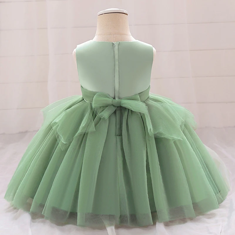 New Ceremony Voile 1st Birthday Dress For Baby Girl Clothes Baptism Bow Princess Dress Girls Dresses Party Wedding Gown 0-2 Year