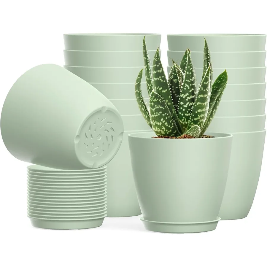 

16Pack 4inch Small Nursery Plant Pots Plastic Planters with Drainage Holes and Saucers for Indoor Seedlings Succulents and Smal