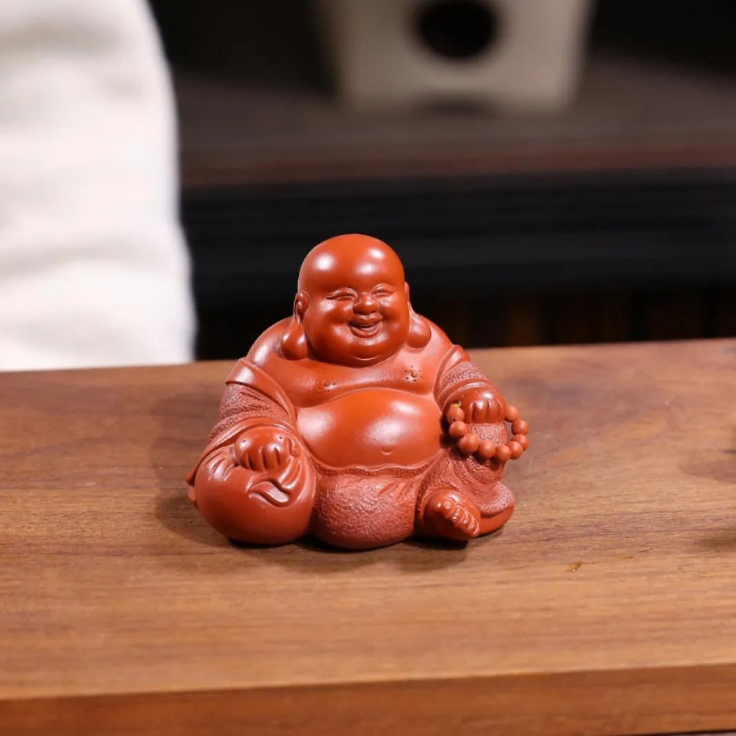 Yixing Original Mineral Purple Clay Pet Ornament Maitreya Buddha Master Wang Qingsheng Purely Handmade Zen Tea Plaything Premium