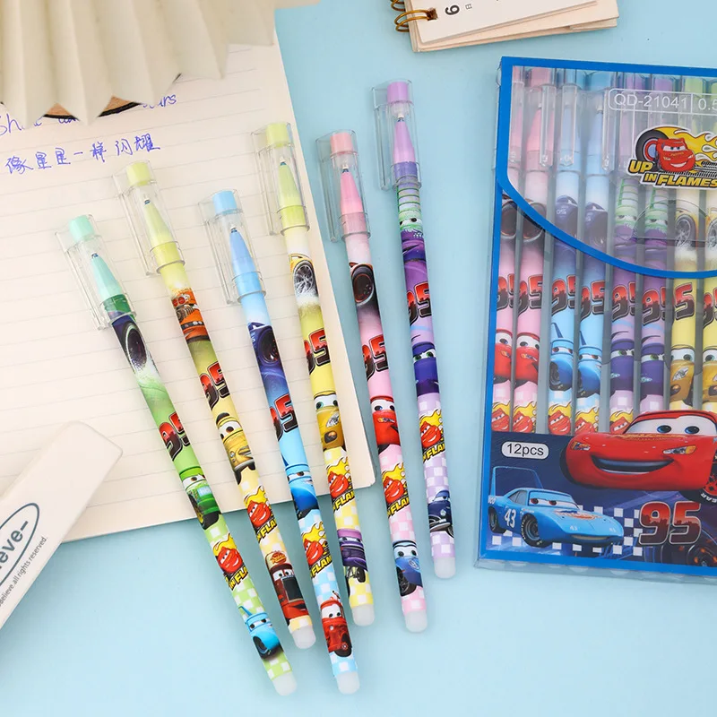 Bolígrafo de Gel Miniso de dibujos animados, herramientas de escritura para estudiantes Kawaii, bolígrafo azul borrable de 0,5mm, suministros de oficina, papelería, 6-12 Uds.