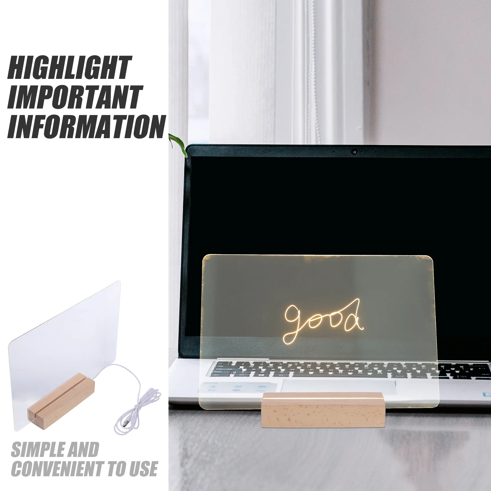 Night Lamp Writing Board Acrylic Note Board for Home Office School Desktop Erasable Pen Included Practical Gift Idea