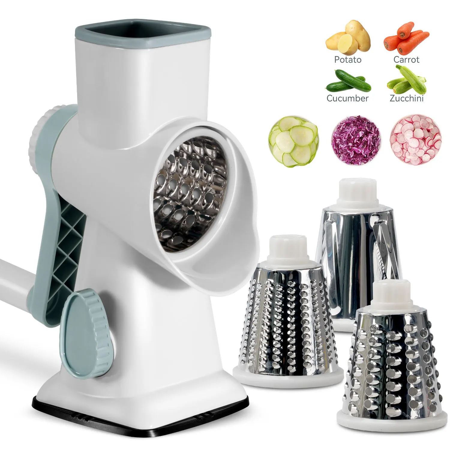 

3in1 Rotary Potato Peeler Grater Versatile Manual Vegetable Slicer Peanut Nuts Grinder Cheese Vegetable Shredder Clear JT242