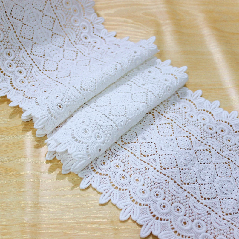 White Cotton Embroidered Ribbon Lace Appliques, 3D Flower Lace Fabric, Neckline Trim, DIY Sewing Accessories, 17cm Wide