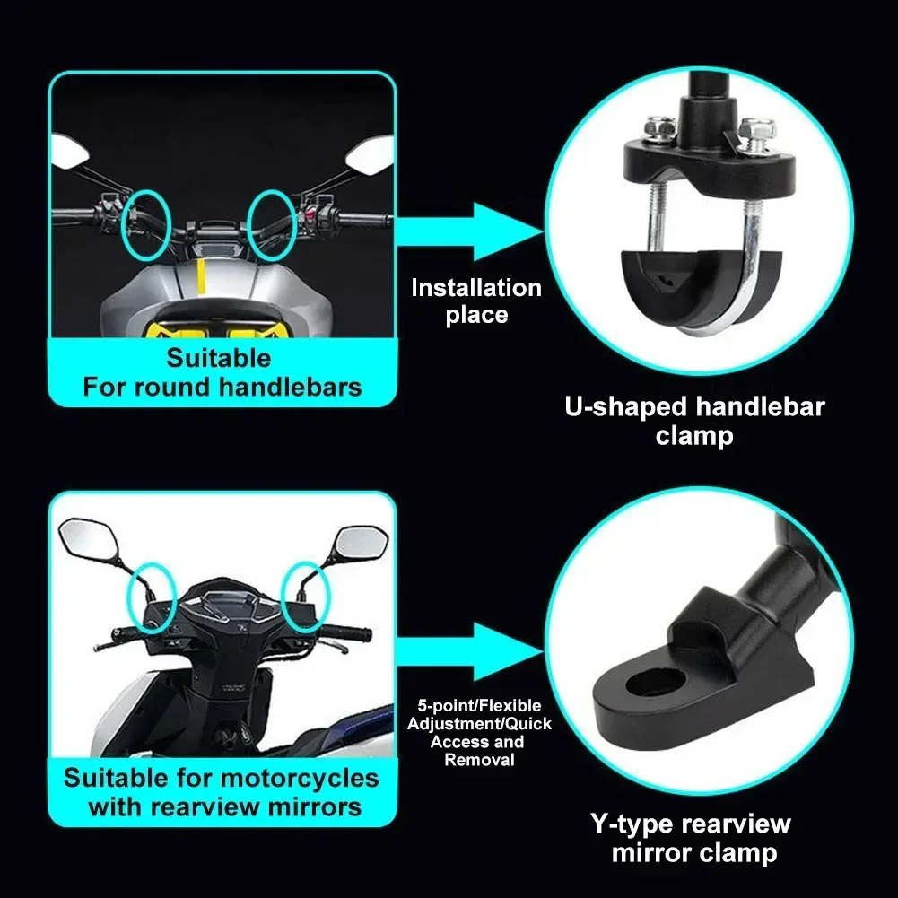 New Motorcycle Mobile Phone Holder Navigation Bracket 360° Rotation Shockproof Bike Handlebar Rearview Mirror Mount GPS Clip