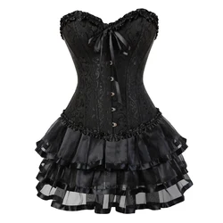 Sexy Corset Dress For Women Plus Size Overbust Burlesque Floral Lace Lingerie Bustier Top Gothic Tutu Skirt Victorian Costumes