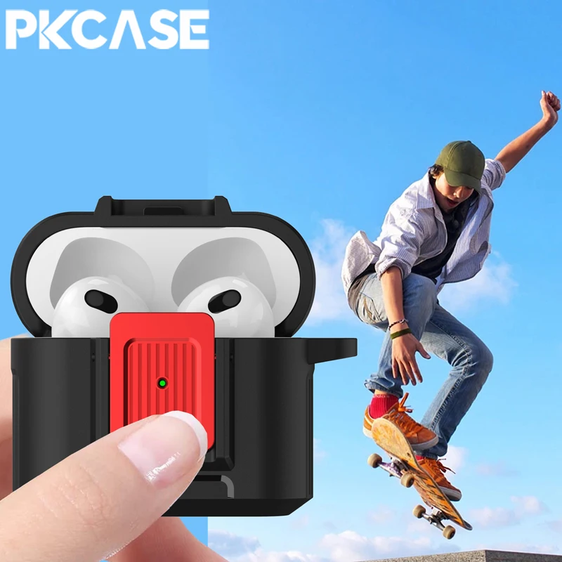 

PKCASE Shockproof Elastic Switch Lock Earphone Case For Airpods 1 2 3 Keychain Headphone Cover For Airpods Pro 2