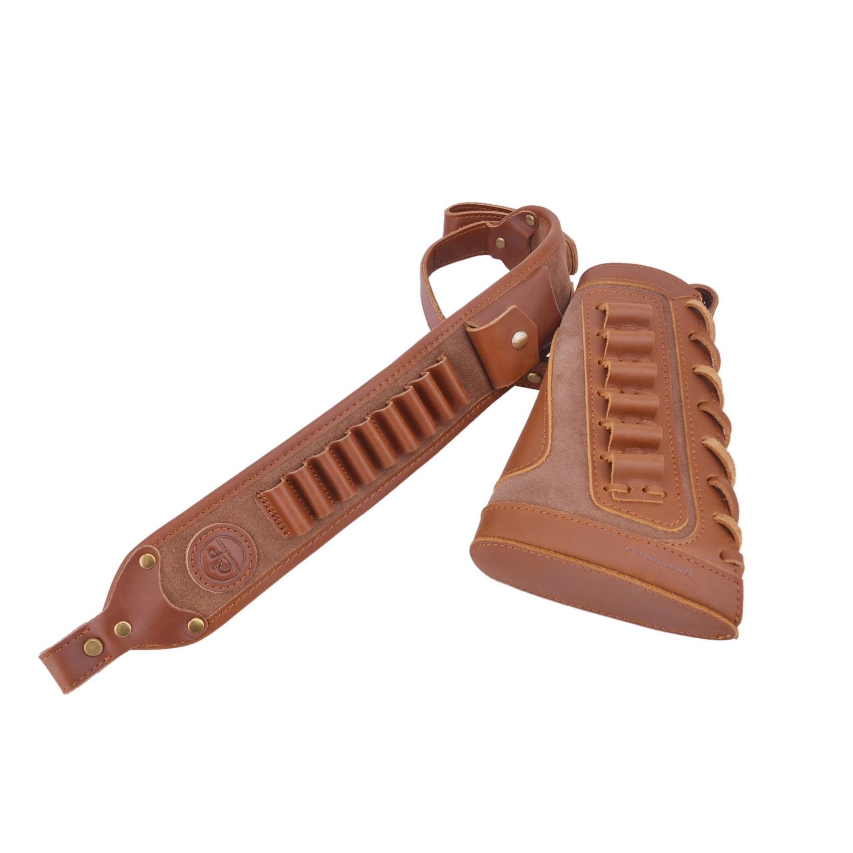 Hunting Accessory 1 Sets Leather Rifle Buttstock Shell Holder with Matched Gun Sling Fit,.306, .308, 45-70 410GA