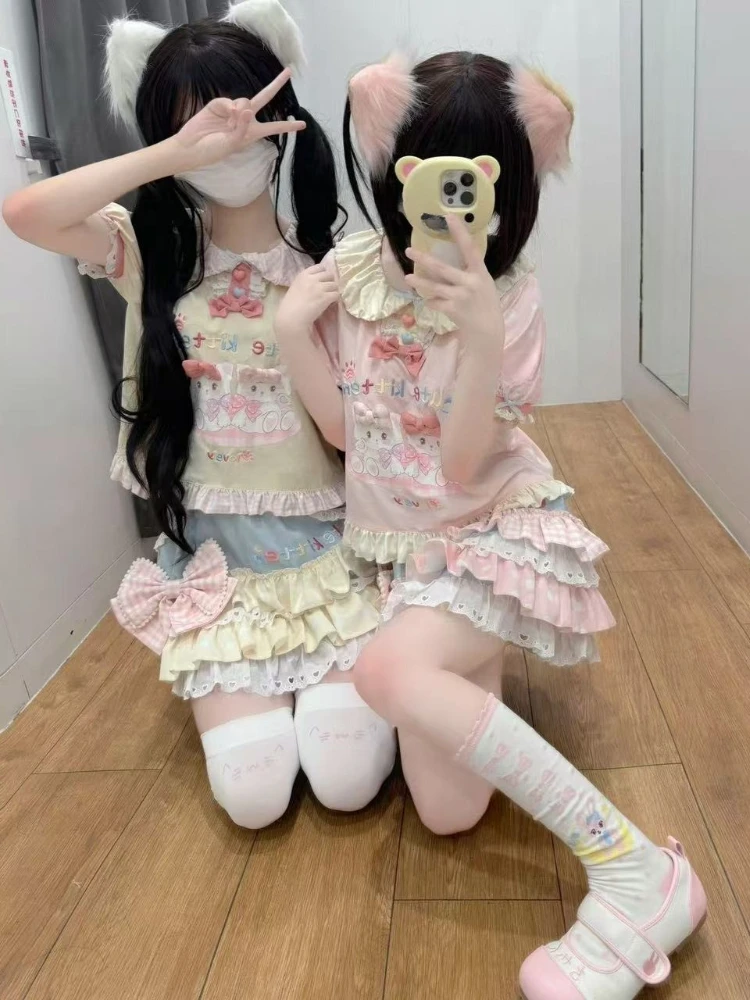 Japanese Kawaii T-Shits Women Casual Y2K Crop Top Sweet Lolita Tees Design for Girls Clothing Short Sleeve T Shirts Outwear Chic - view 4