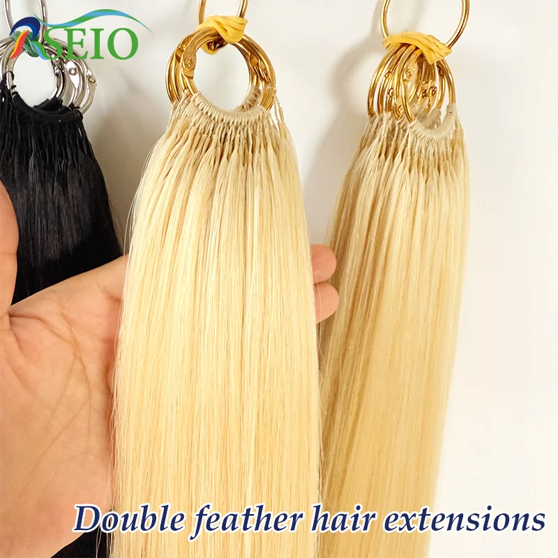 RSEIO Double line Feather hair extensions Human Hair 100% Real Natural Hair Comfortable and Invisible  Black Brown Blonde