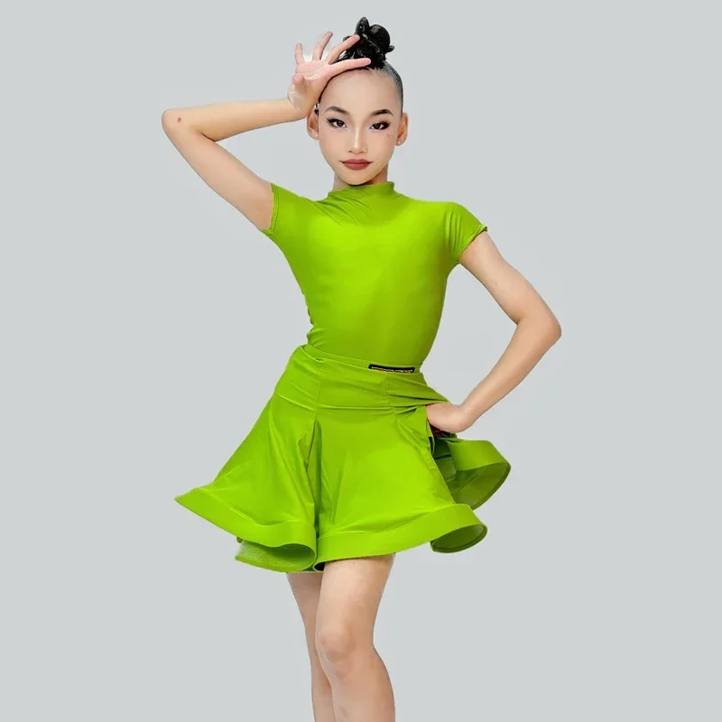 Moda infantil padrão nacional vestidos de dança de salão meninas mangas curtas samba trajes de competição de dança latina sl10639