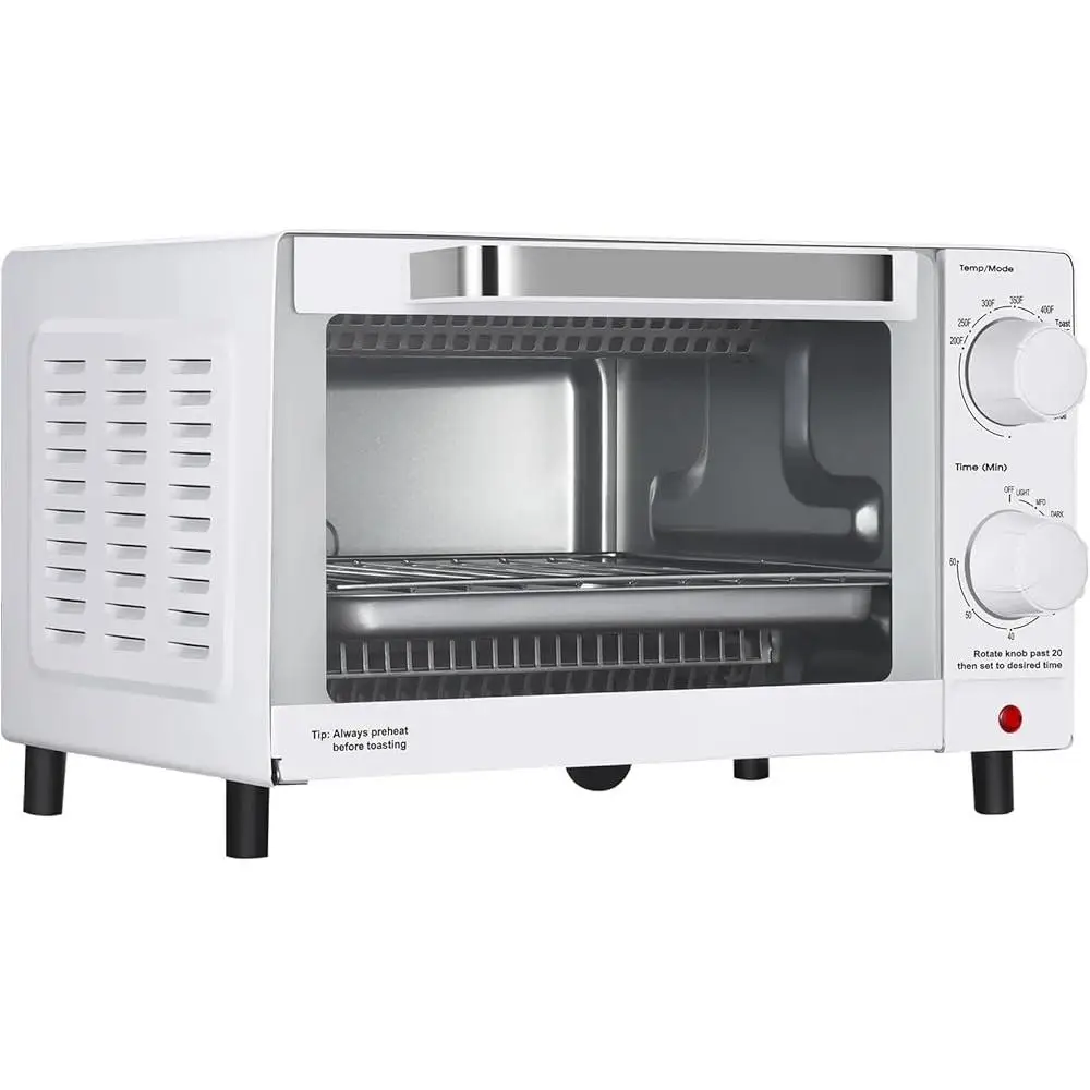 4 Slice Toaster Oven 1050W with Adjustable Timer Power Indicator Light Quartz Heating Elements Baking Rack Pan Toast Bake Broil