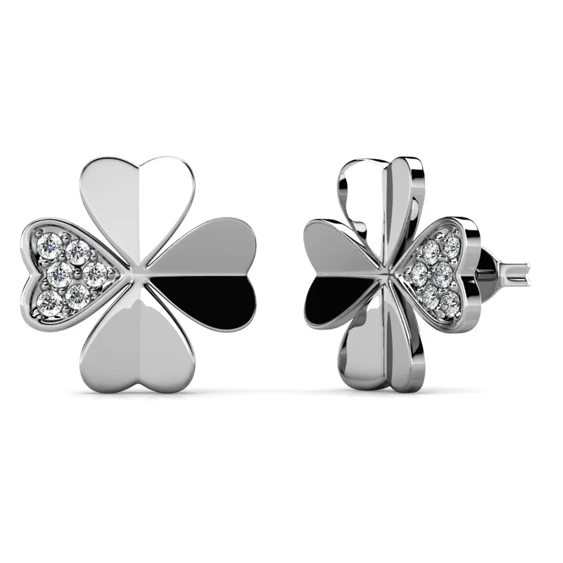 

Daisini Серьги-гвоздики из стерлингового серебра 925 пробы с четырьмя листами удачи и клевера, украшенные кристаллами Сваровски, изысканные ювелирные изделия