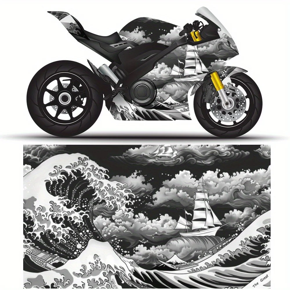 

The Sailboat Sailed in The Surging Waves Motorcycle Full Wrap Stickers Decorative Motorcycle Race Color Change Decal Film Protec