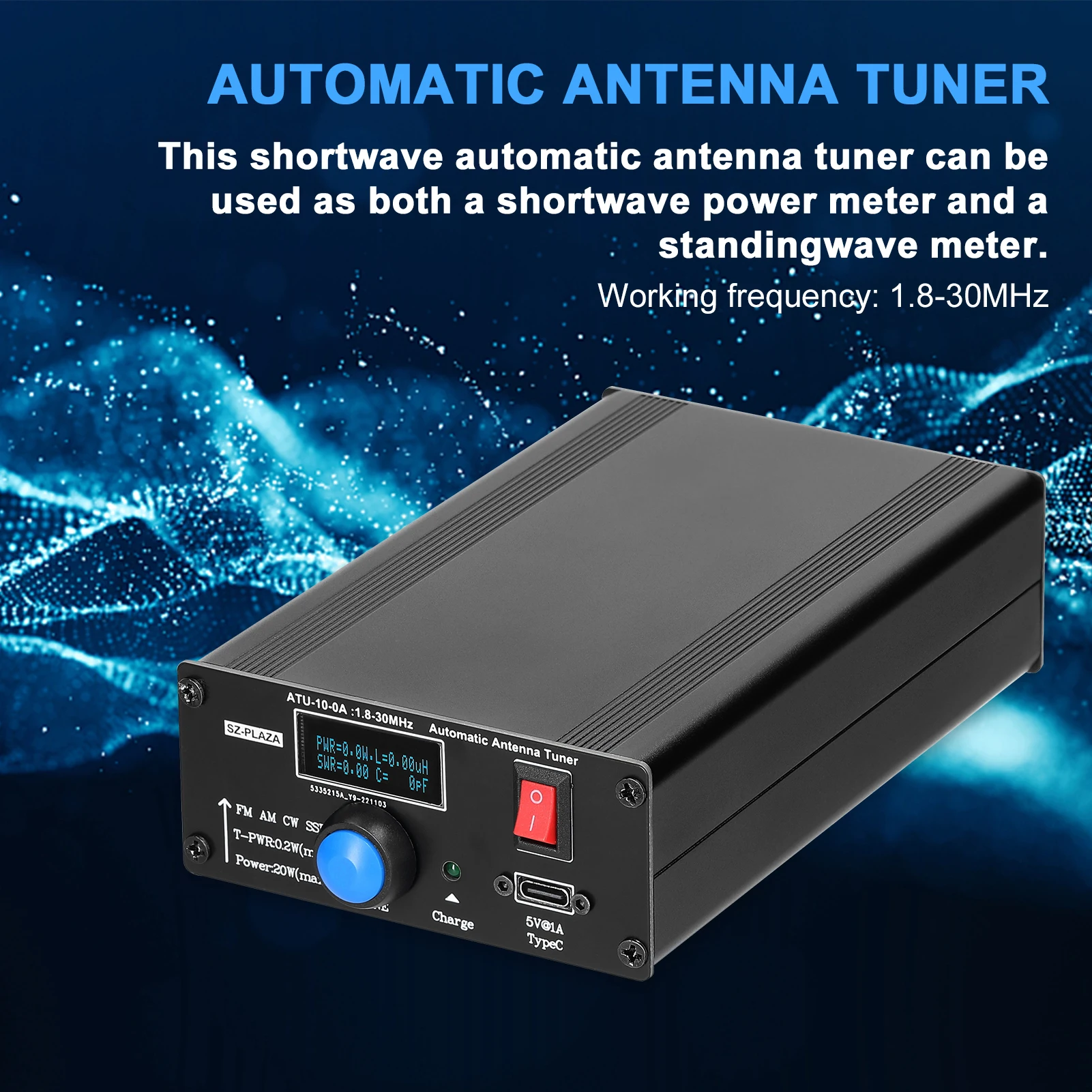 ATU-100-0A 1.8-55MHz Mini automatyczny Tuner antenowy ze stopu aluminium z 1800mah akumulatorowy OLED z tunerem antenowym