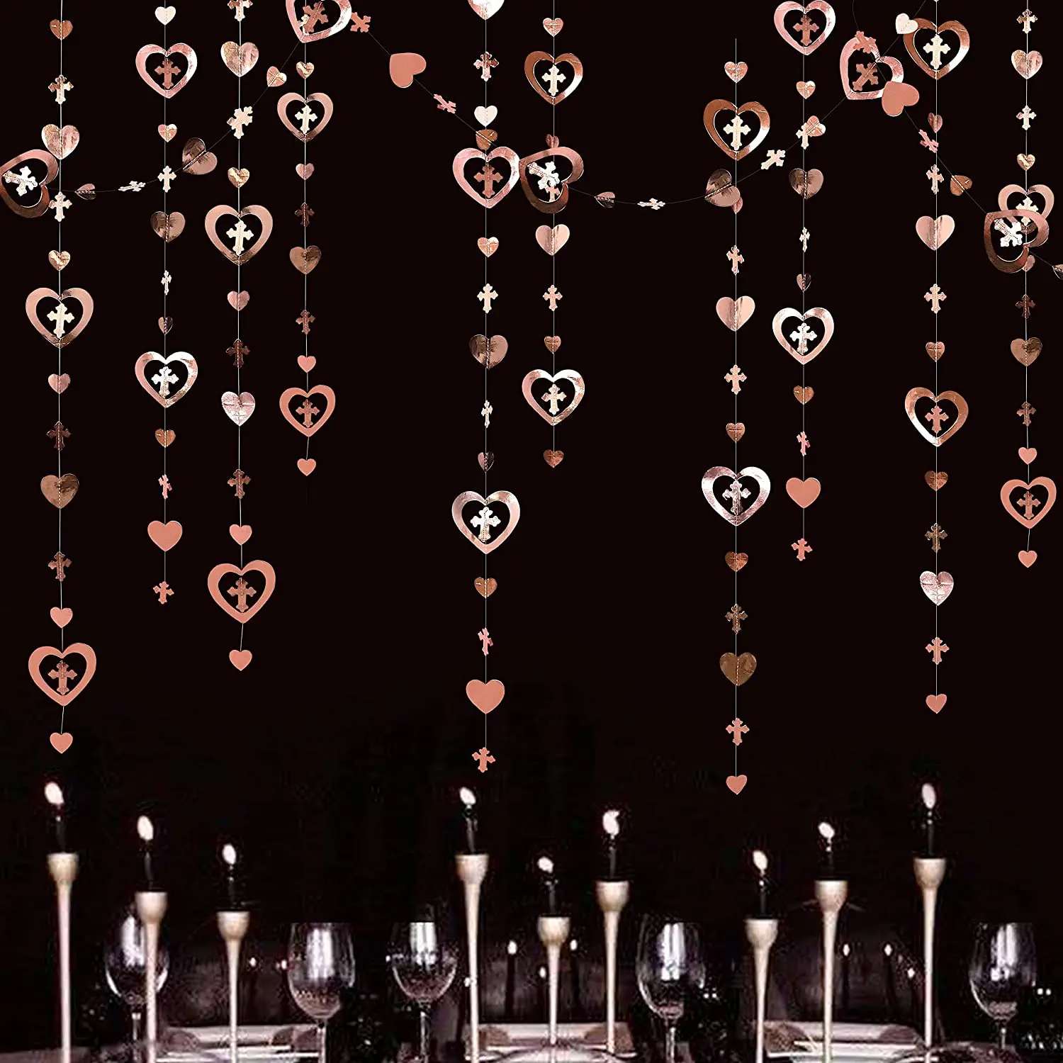 

Church Baptism Decor Paper Cross Heart Garland 3D Hanging Streamers for Religious Christian Baby Shower Wedding Party Decoration