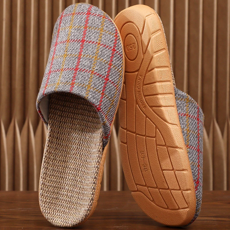 Home Anti-Slip Massage Soft Bottom Lazy Shoes Men Women Home Slippers Headed Simple Absorbent Linen Slippers Indoor