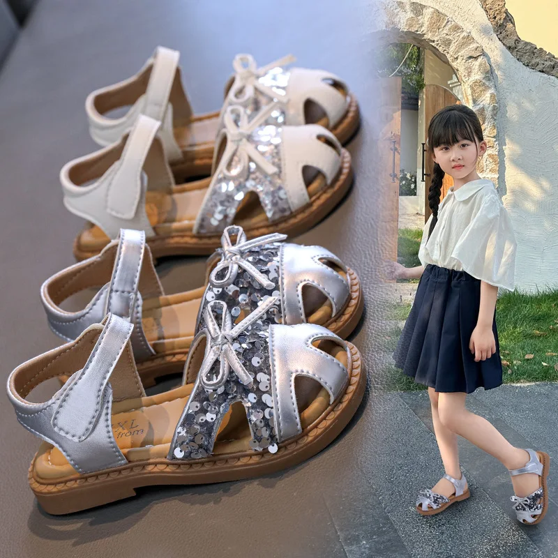 

Children's Casual Sandals 2025 Summer New Fashion Girl Princess Shoes Soft Sole Breathable Baby Roman Sandals Kid's Beach Shoes