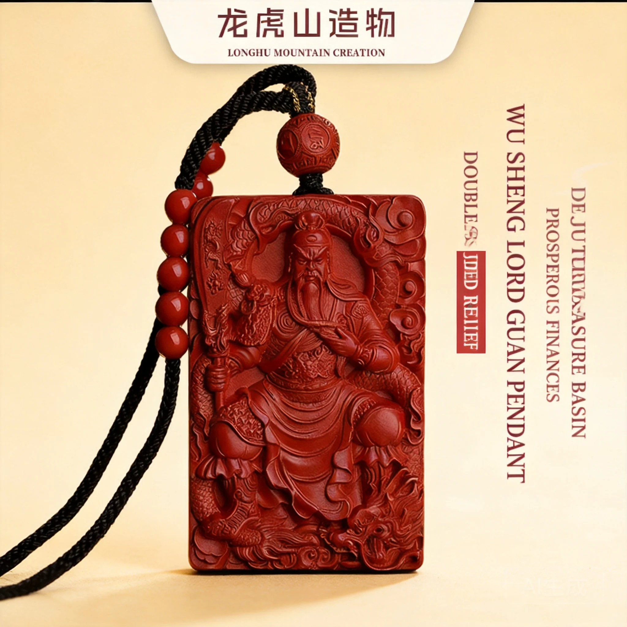 

Chinese Style High Purity Red Cinnabar Carved Guan Gong Pendant Martial God Of Wealth Lucky Amulet Attract Fortune Good Luck Fen