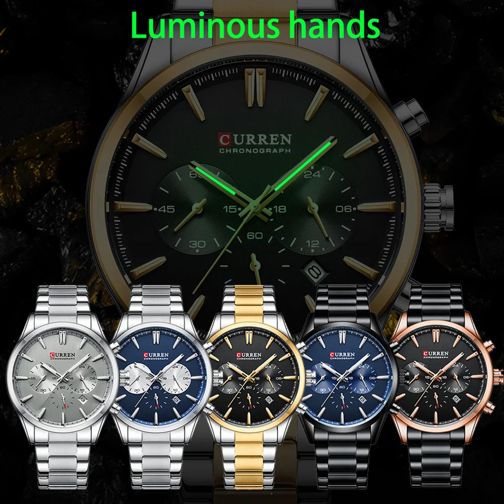 CURREN Sports Casual Quartz Wristwatches With Chronograph Fashion Stainless Steel Men's Watch Auto Date Clock Male