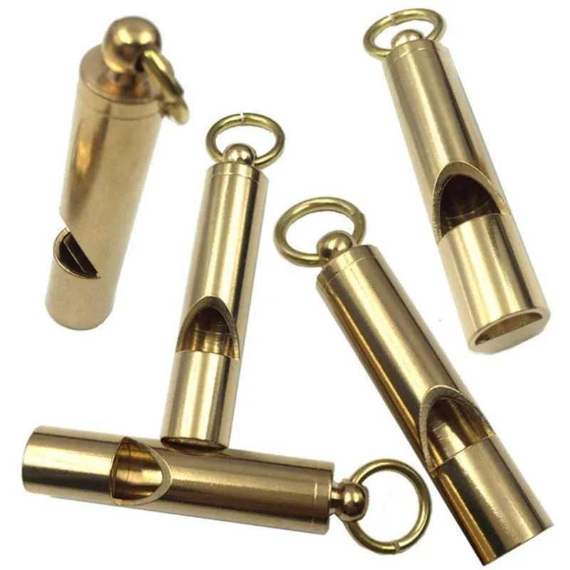 Factory-selling Retro Brass Whistle Handmade Pure Copper Survival Whistle Keychain Pendant Outdoor Supplies EDC Tools