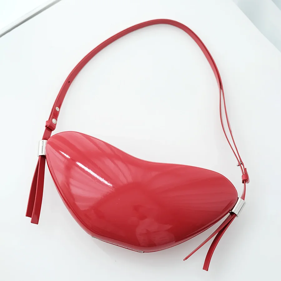 Luxury Women's Bright Love Shape Mini Red Crossbody Bag Exquisite Sweet Motorcycle Cool Spicy Girl Handbag Armpit Bag Female