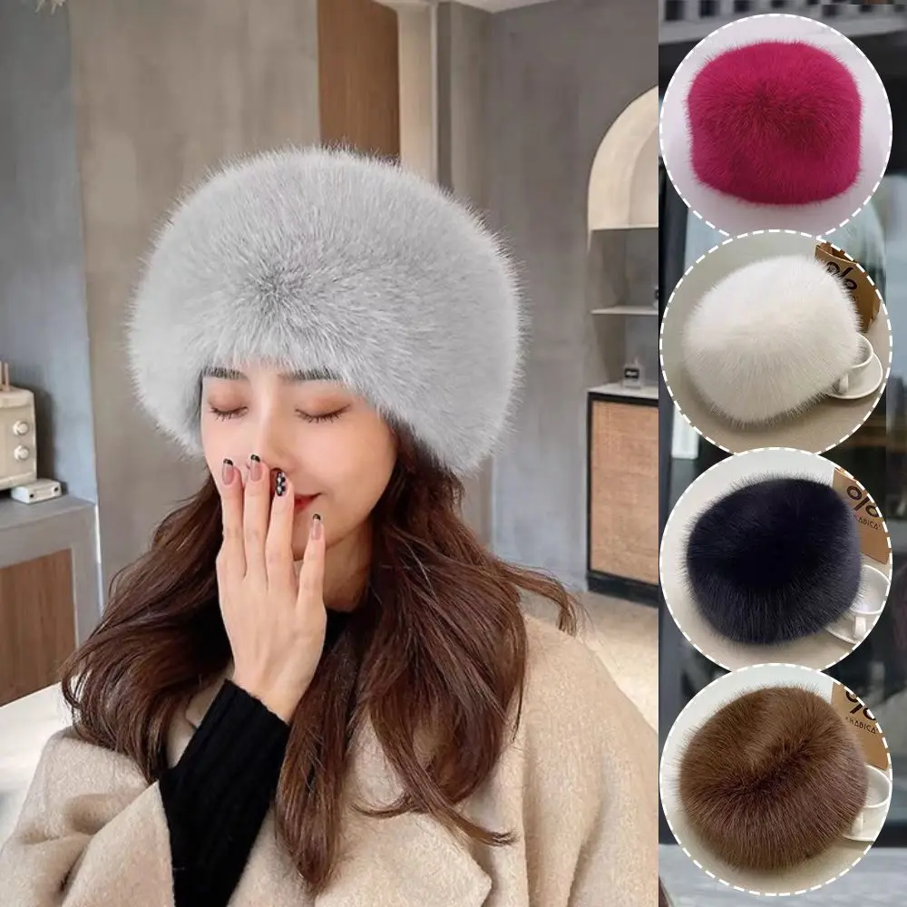 

2024 Big Fluffy Faux Fur Bucket Hat For Women Luxury Plush Ear Protection Winter Hats Dome Shaped Windproof Mongolian Cap New