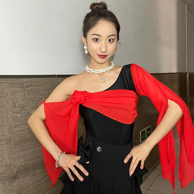 

2023 Ballroom Dance Clothes Floating Sleeves Tops Women Performance Practice Dancewear Latin Tango Waltz Dance Costume DNV18064