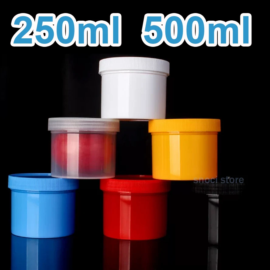 250ml 500ml Empty Colorful Jar with Lid Plastic screw thread Bottle Liquid powder Container Refillable for labortory，2Pcs
