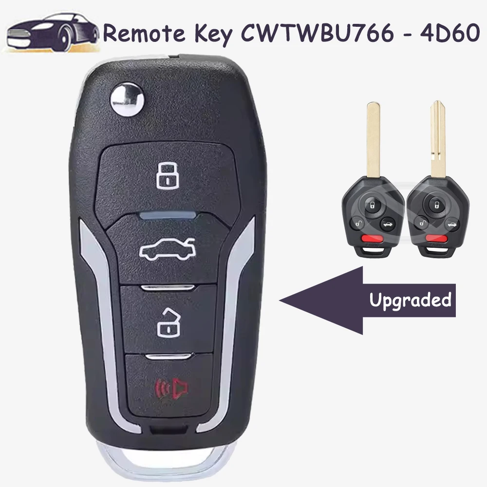 

4Buttons Upgraded Flip Remote Key Fob 433MHz 4D60 Chip for Subaru Legacy Outback 2009 2010 2011 2012 2013 2014 FCC ID: CWTWBU766