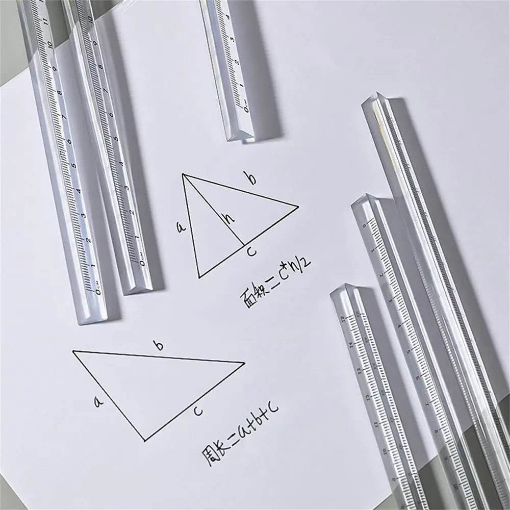 Règle droite transparente en acrylique des deux côtés, règles triangulaires, outils de mesure précis, papeterie pour étudiants