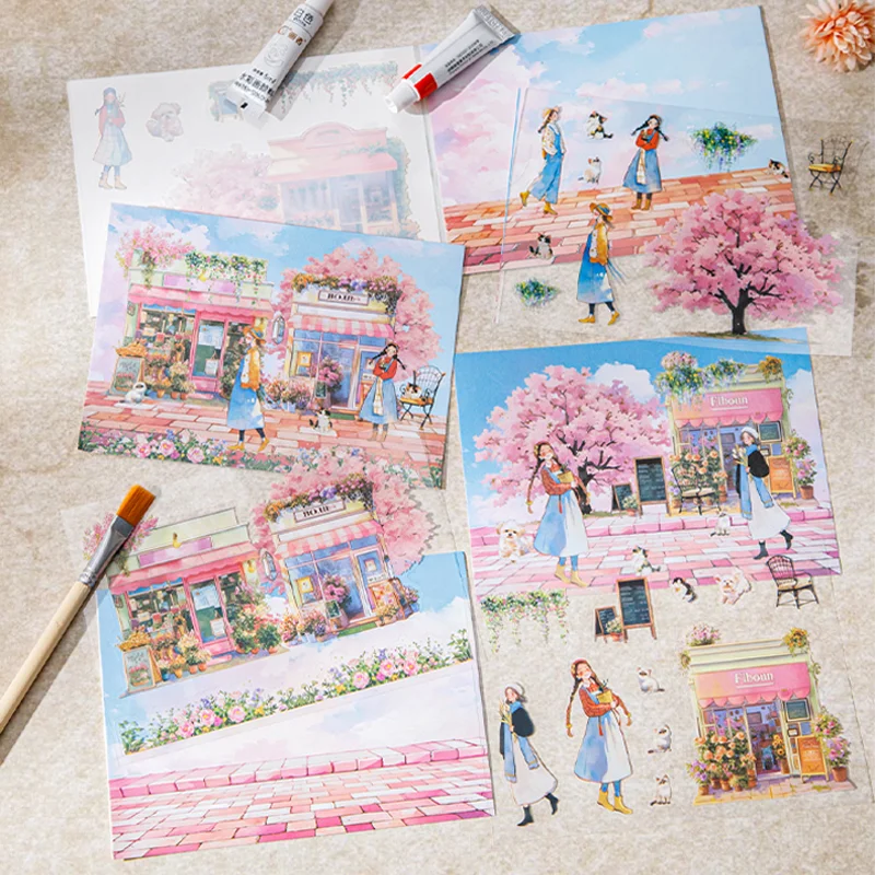 Mr. Paper,Sweet Landscape Stickers Pack of 10 Large Size Holiday Seaside Cherry Blossom Decorative Stickers for Handbooks Gifts