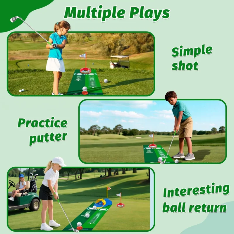 Mini Golf Game,Kids Golf Set with Automatic Ball Returner,Luminous Golf Balls and Putting Mat for Indoor Outdoor Sports Toys