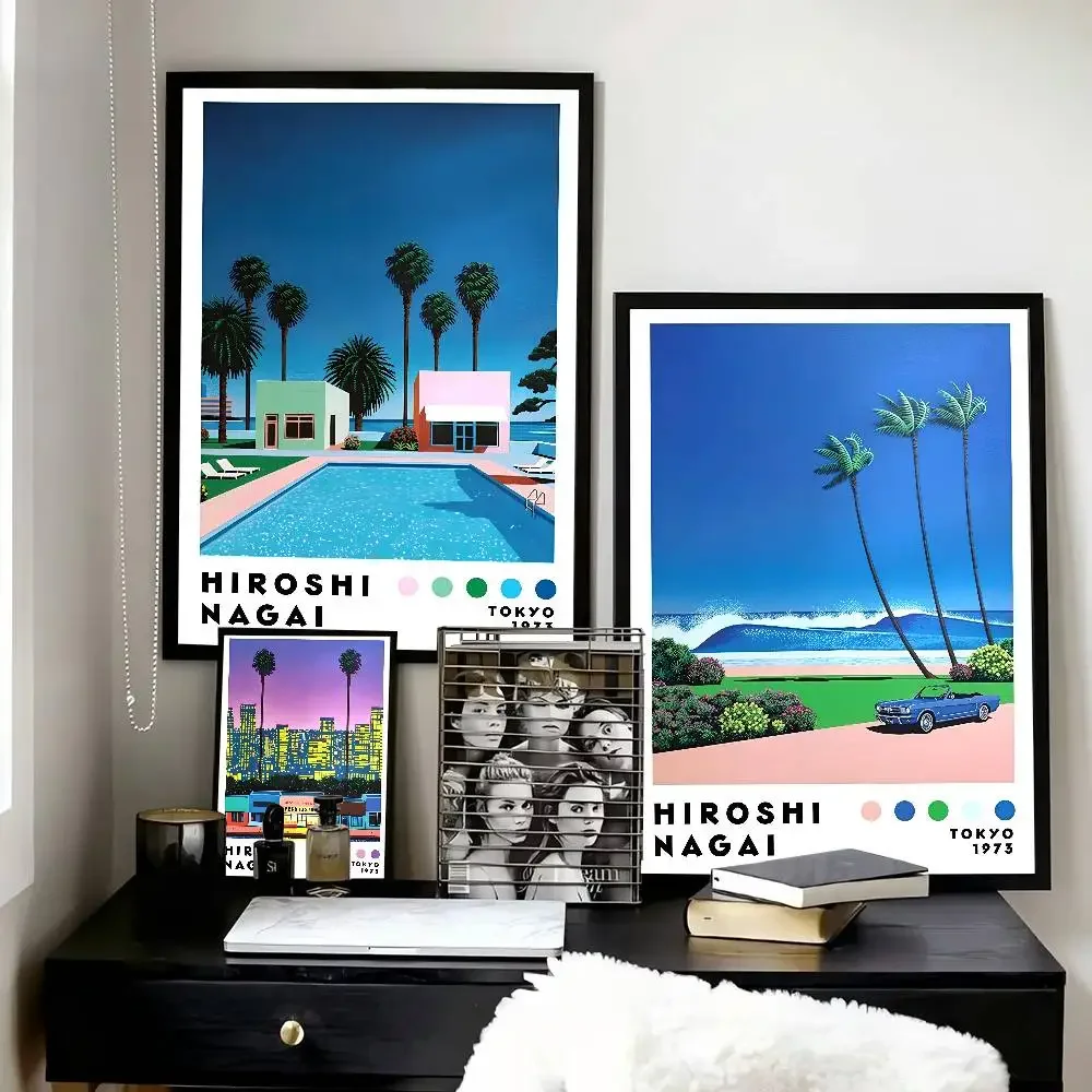 Vintage Nagai Hiroshi Vaporwave Japan Beach City Summer    Poster and Prints Wall Art Pictures for Modern Bedroom Home Decor