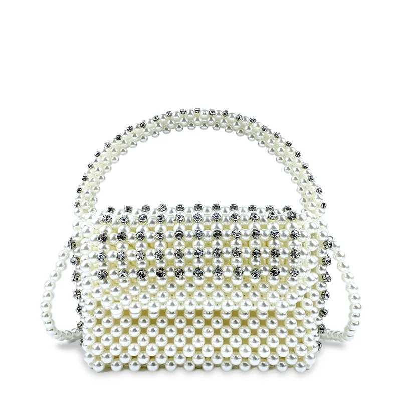 

24 Summer New Chinese Handmade Woven Bead Bag with Diamond Set Vegetable Basket Pillow Bag Large Capacity Tote Underarm Handbag