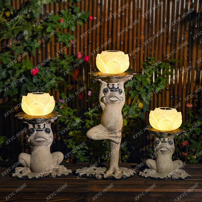 Solar Landscape Lamp Villa Courtyard Garden Layout Floor Lamp Art Yoga Frog Lawn Decoration Ambience Light