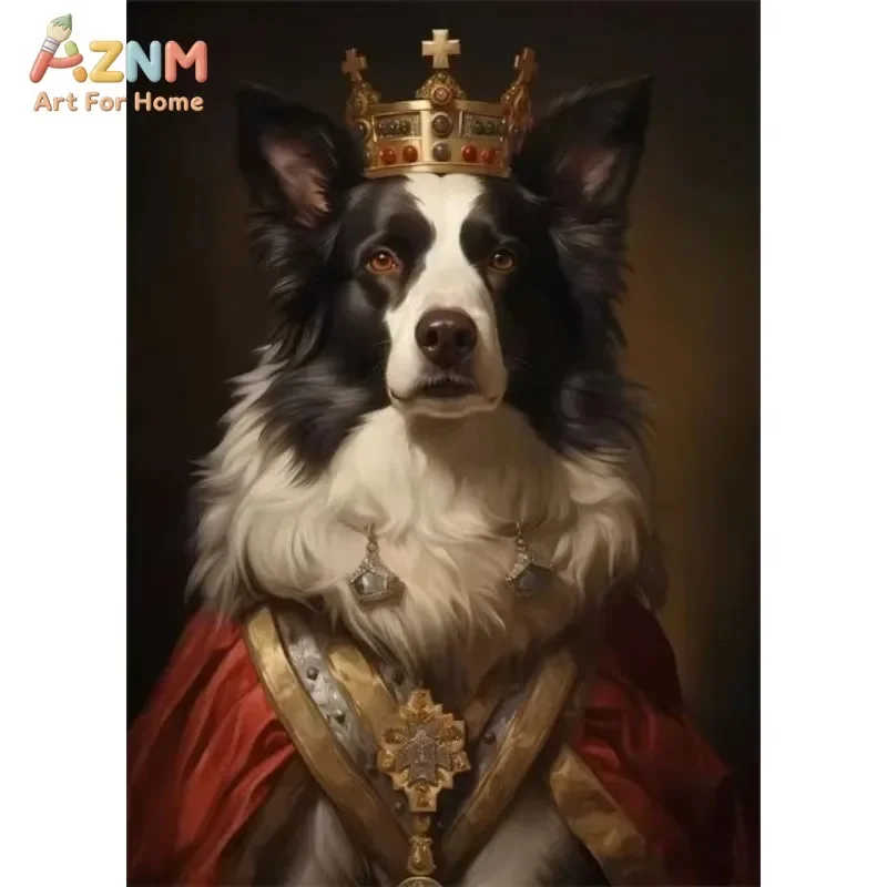 Royal King Dog Canvas Wall Art Vintage Oil Painting Style Dog With Crown Portrait Print Unframed Canvas Poster for Home Decor