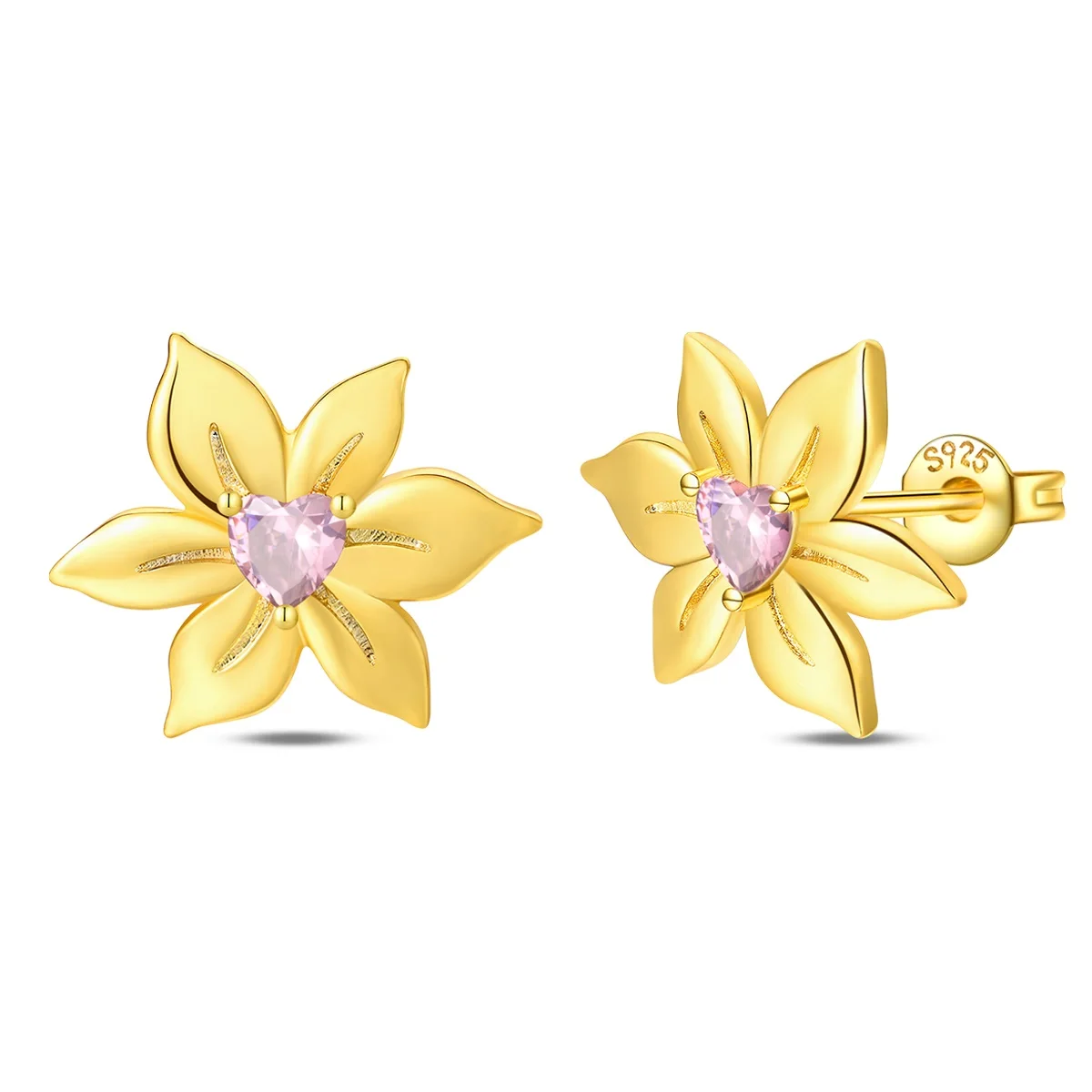 Ohrstecker aus 925er-Sterlingsilber, vergoldete Blume für Damen und Mädchen, trendiger romantischer Schmuck, hochwertiges, zierliches, elegantes Geschenk