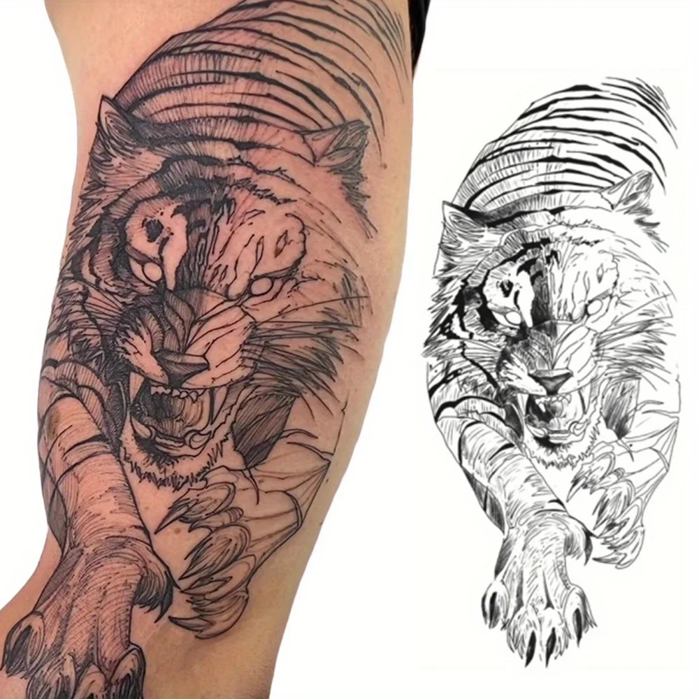 1 Sheet Tiger Tattoo Sticker Waterproof Long Lasting Arm Party Temporary Tattoo