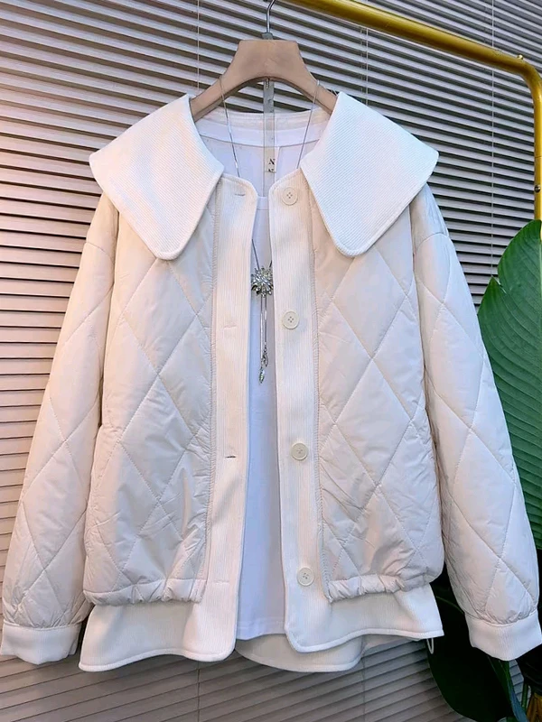 Plus-größe Frauen Koreanische Lose Alter-reduzierung Kordelzug Baumwolle Mantel Winter Neue Mode Vielseitig Langarm Peter Pan kragen Top