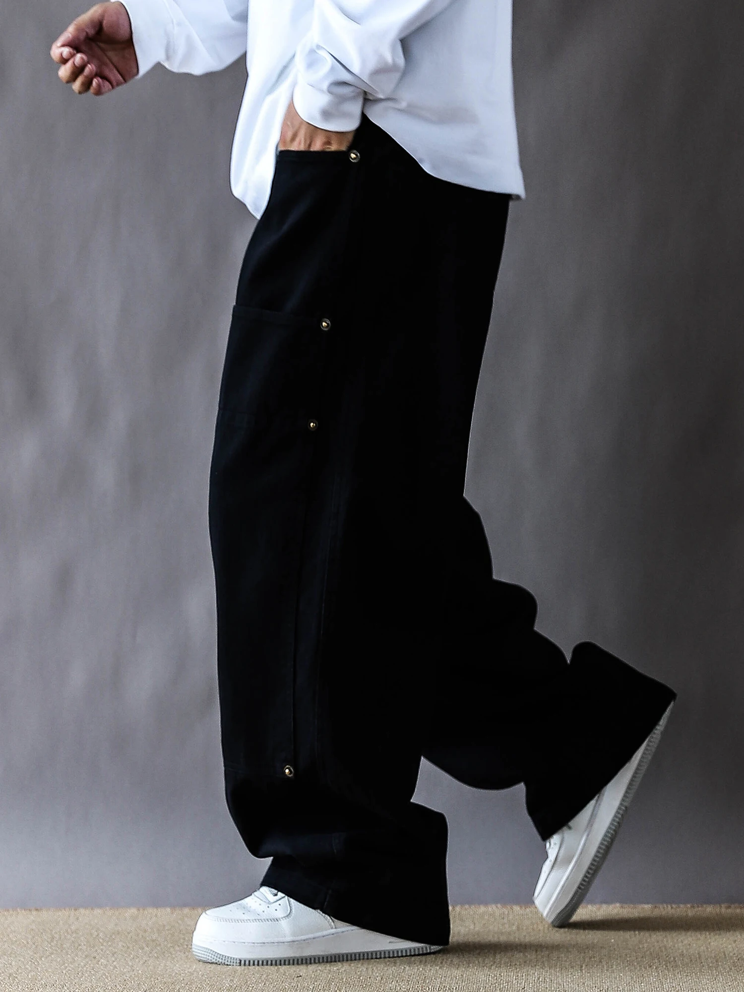 

Мужские повседневные рабочие брюки в японском ретро-стиле, весенне-осенние, черные, свободные, прямого кроя, длинные, модные, молодежные