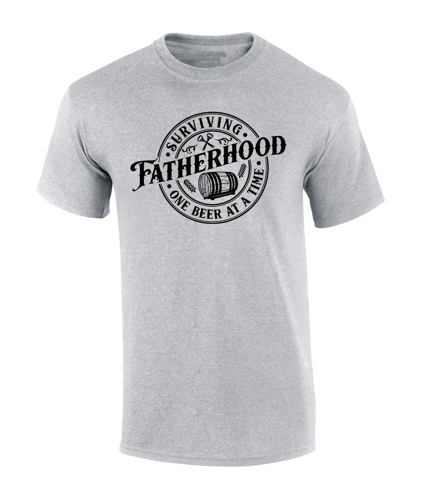 Mens Funny Humorous Father's Day Wood Beer Barrell Surviving Fatherhood MensAnime Graphic T-shirts for Men Clothing Women Tees Y