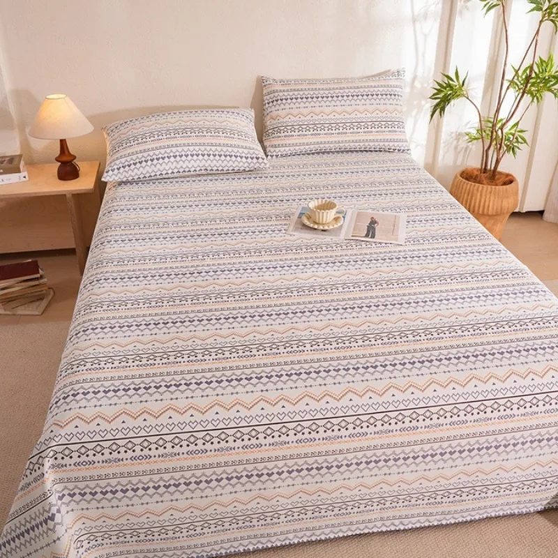 Soft Skin-Friendly Raw Cotton Coarse Cloth Bedding Set | 3-Piece Cooling Mat Bed Sheet Set for Summer