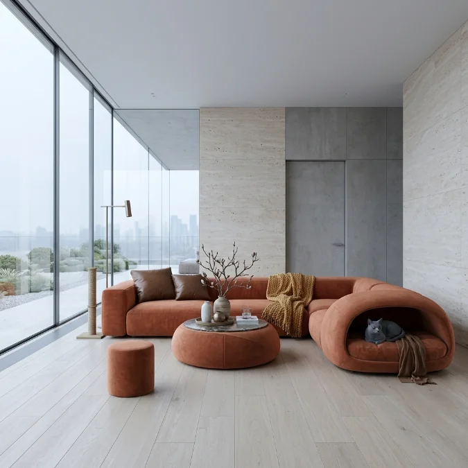 Custom Curved Modular Sofa With Pet House Modern Minimalist Living Room Furniture Designer Sectional Couch OEM