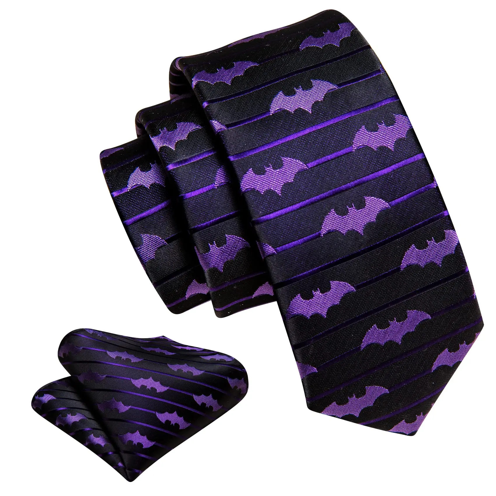 Barry.Wang Tie for Dad and Son Jacquard Purple Bat Silk Necktie HandKerchief Parent-child Adult Boy Men Young Party Wedding Gift