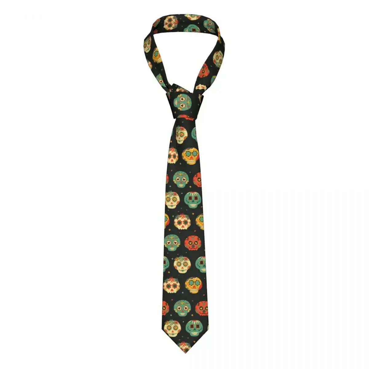 Mens Tie Classic Skinny Mexican Sugar Skull Colorful Floral Neckties Narrow Collar Slim Casual  Gift