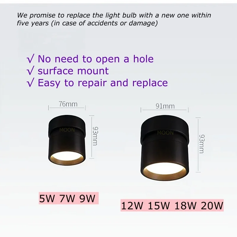 360 °   Rotatif monté en Surface LED Downlight Dimmable 5W7W9W12W15W18W20W plafonnier AC90V-285V ampoule lampe salon